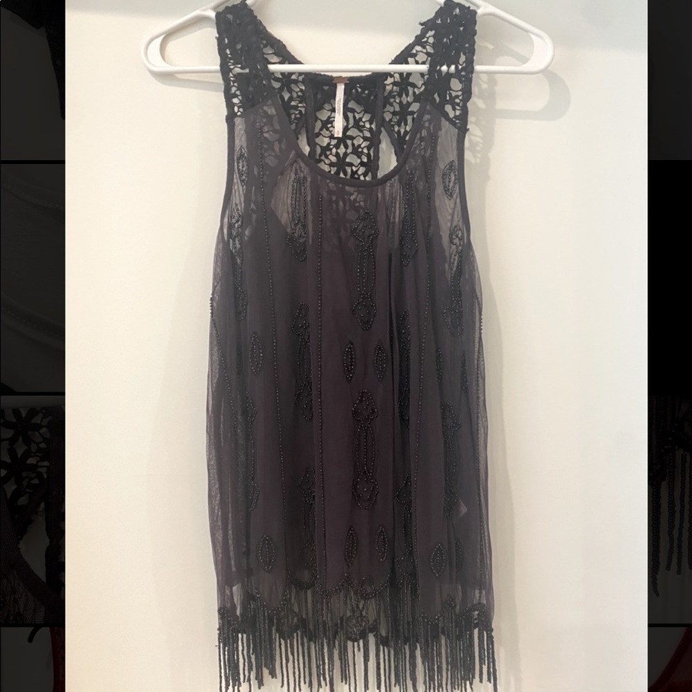 Free people beaded dark purple tank